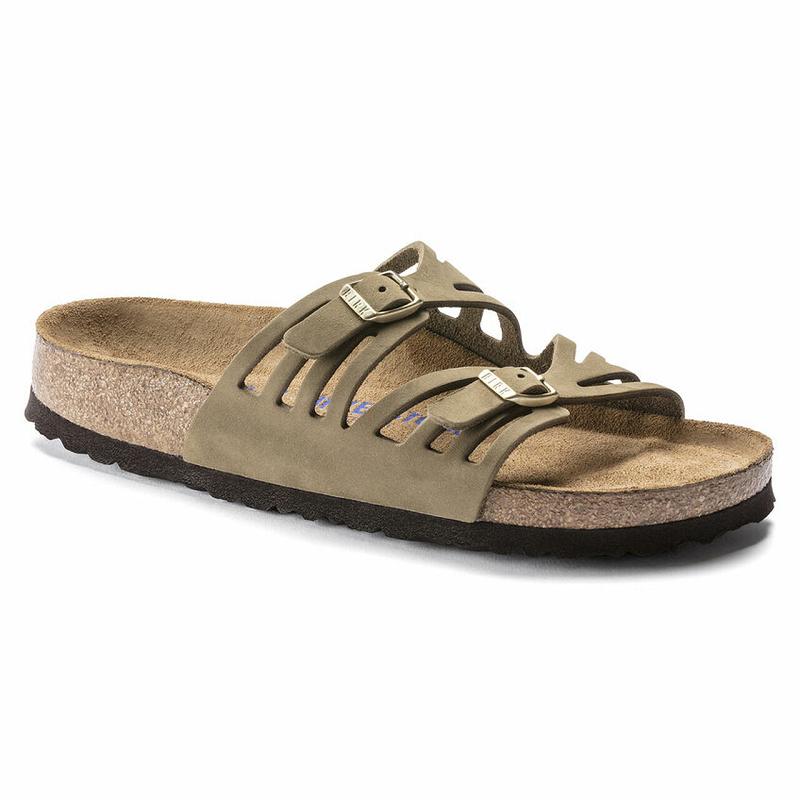 Birkenstock Granada Soft Footbed Nubuck Læder Sandaler Dame Khaki | DK 346TCE